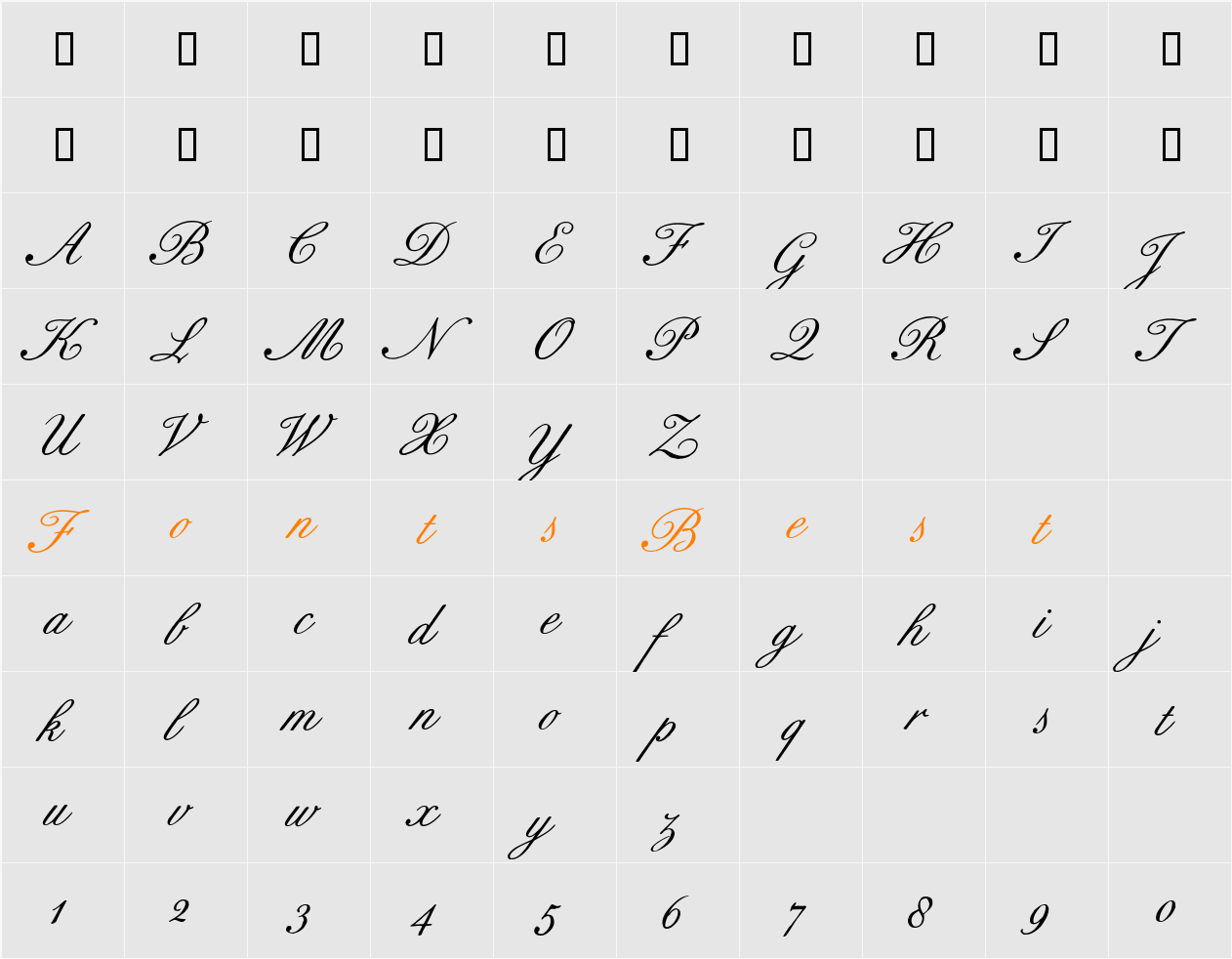 BixAntiqueScriptHmk Character Map
