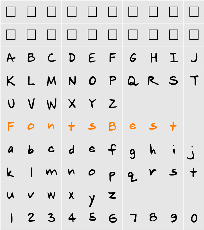 RaysHand Character Map