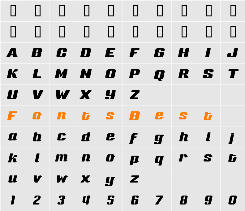 Sneakers Script Narrow Character Map