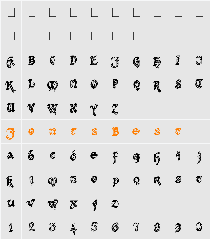 Kingthings Gothique Character Map