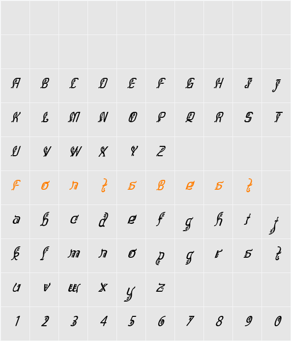 Bitling sulochi calligra Character Map