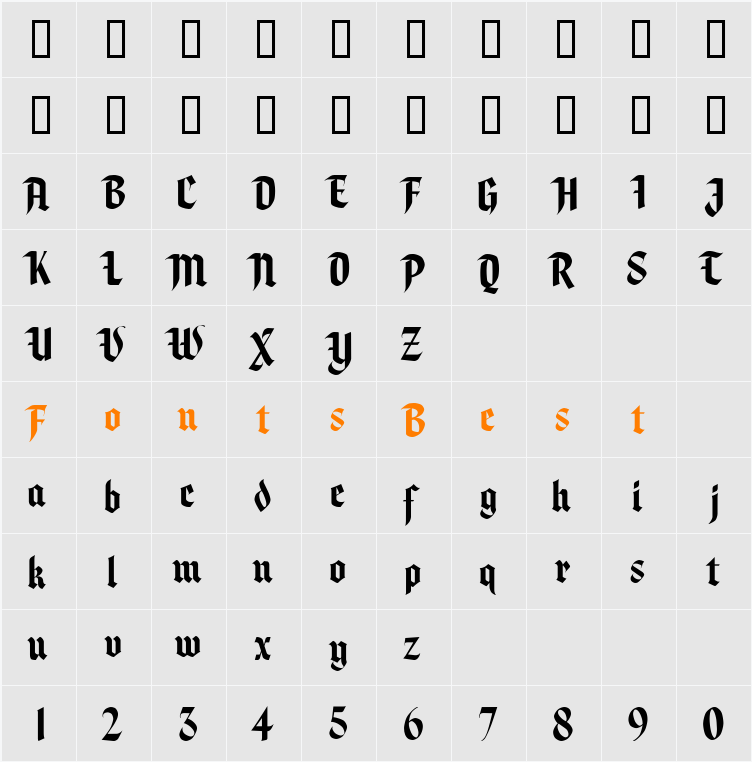 LHFStratfordBETA Character Map