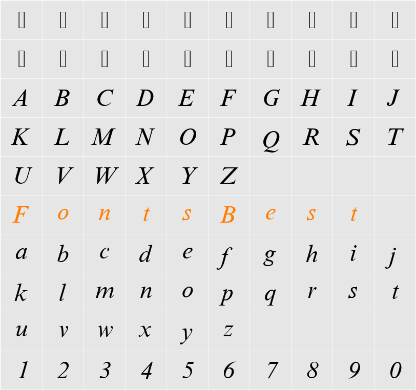 NimbusRomNo9T Character Map