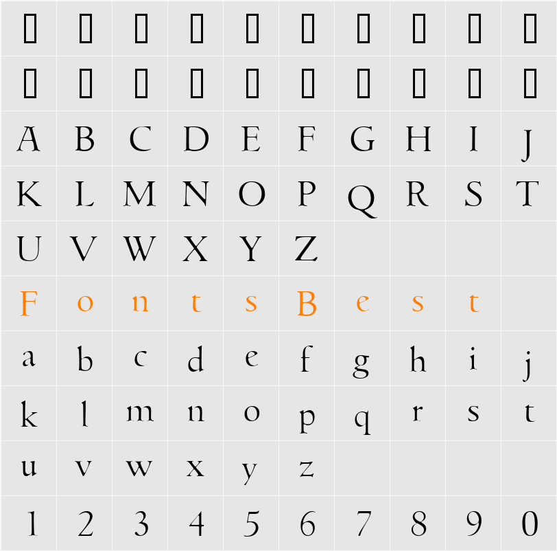 Goudita Light SF Character Map
