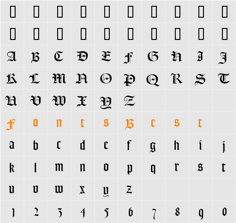 FrederickText Character Map