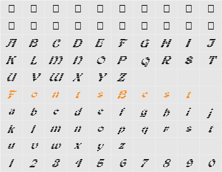 FZ JAZZY 19 STRIPED ITALIC Character Map