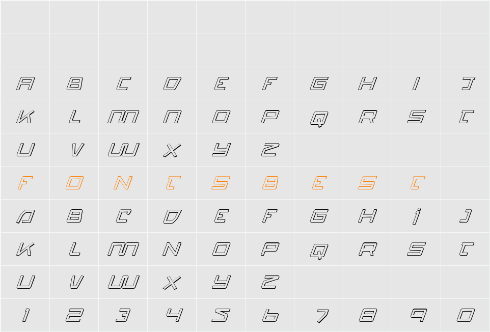 Quasitron 3D Italic Character Map