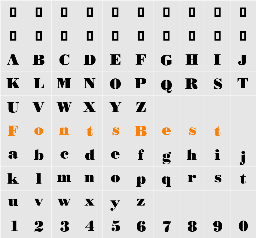 Poster Bodoni CE ATT Character Map