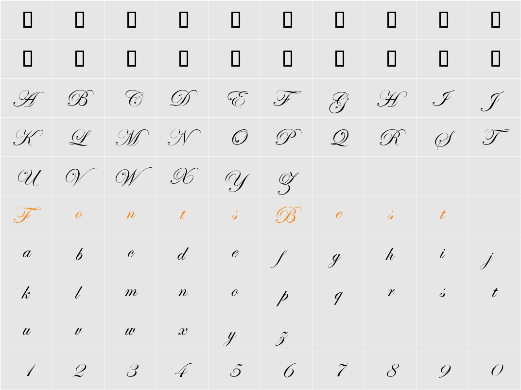 Edwardian Scr Alt ITC TT Character Map