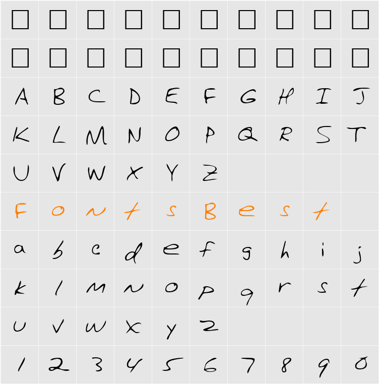 HanfordsHand Character Map