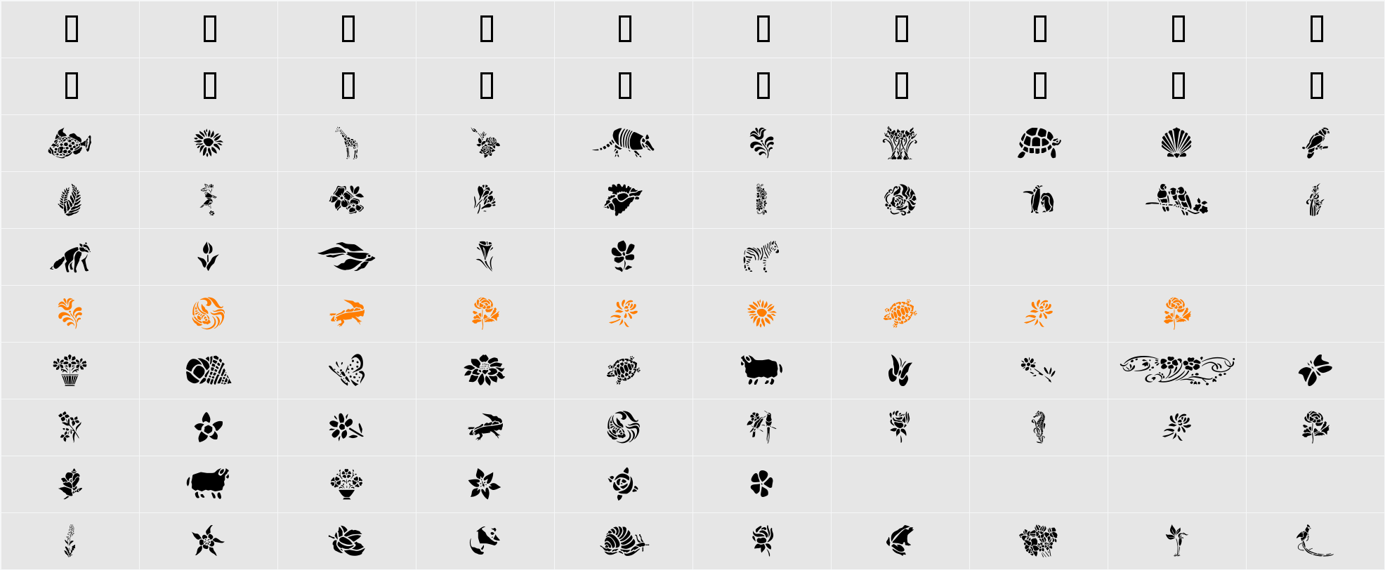 GE Elements of Nature II Character Map