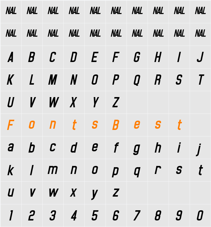 Noasarck Obliquo Character Map