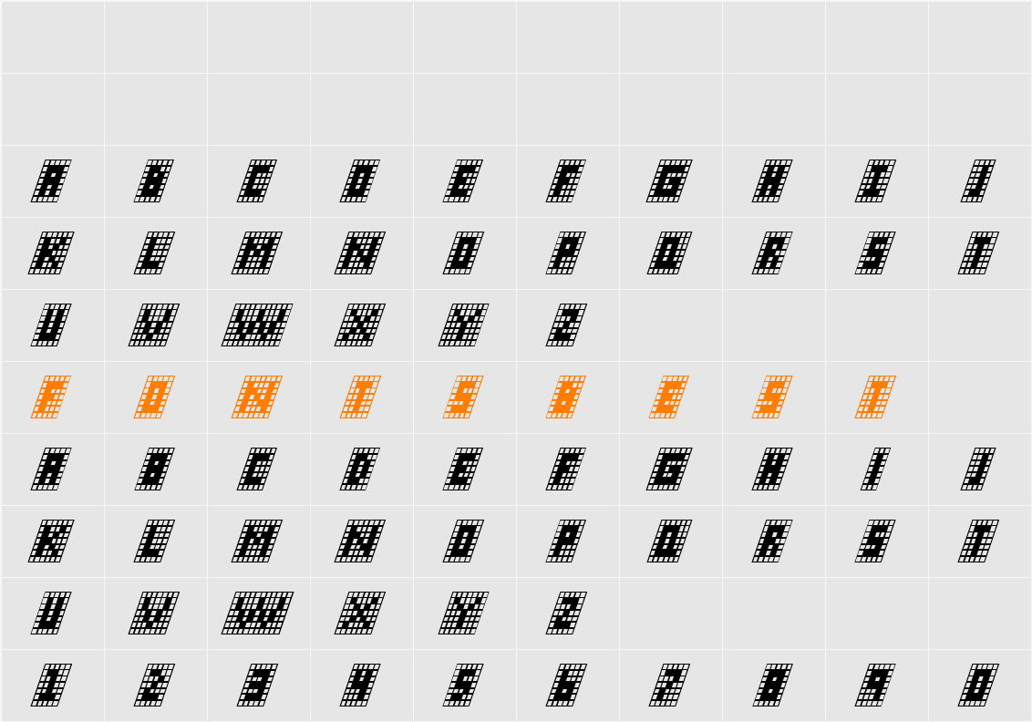 X-Grid Italic Character Map