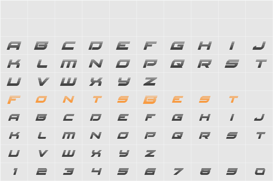 Red Rocket Gradient Italic Character Map