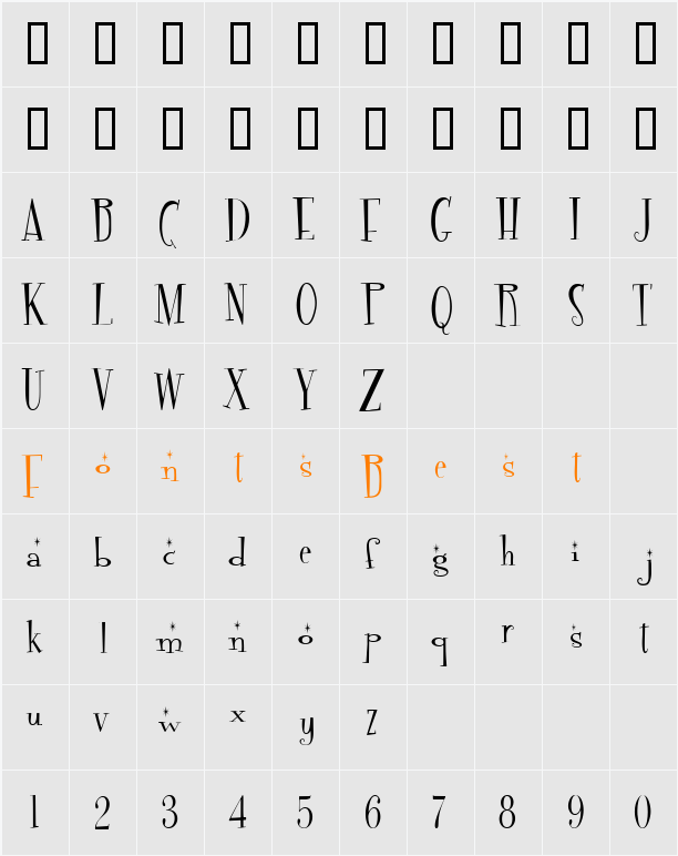 Fontdinerdotcom Sparkly Character Map