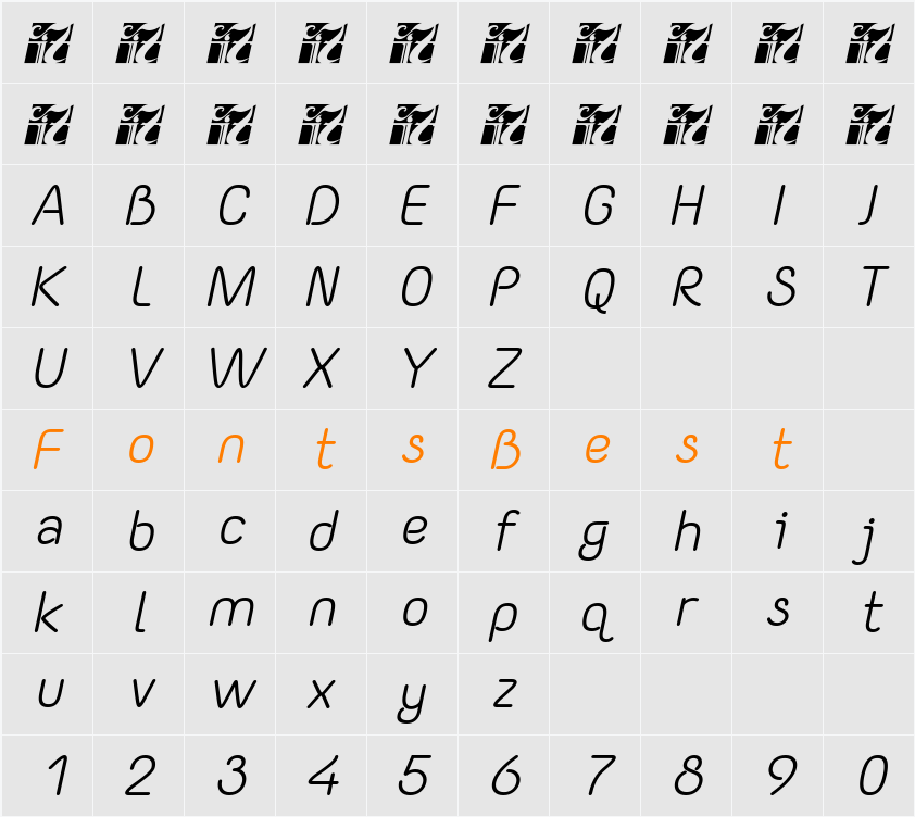 Yaahowu Italic Character Map