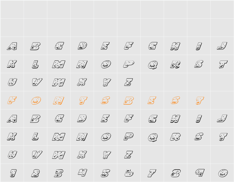 Land Shark Outline Italic Character Map