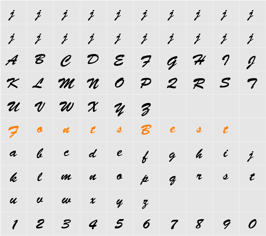 Brush-Script Character Map