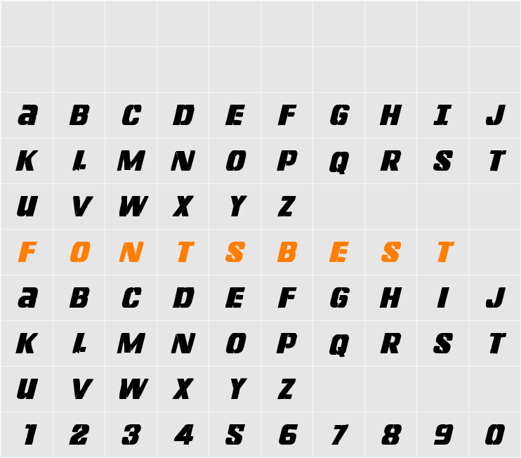 Left Hand Luke Condensed Italic Character Map