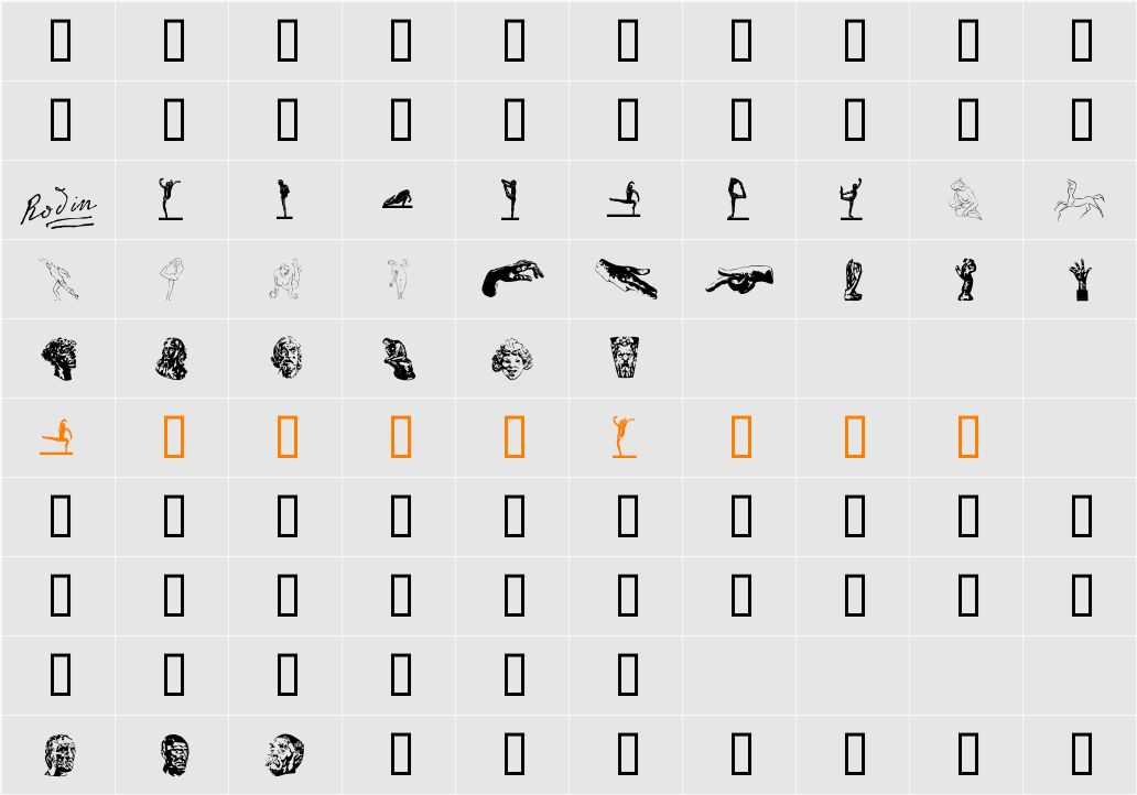 P22 Rodin Extras Character Map