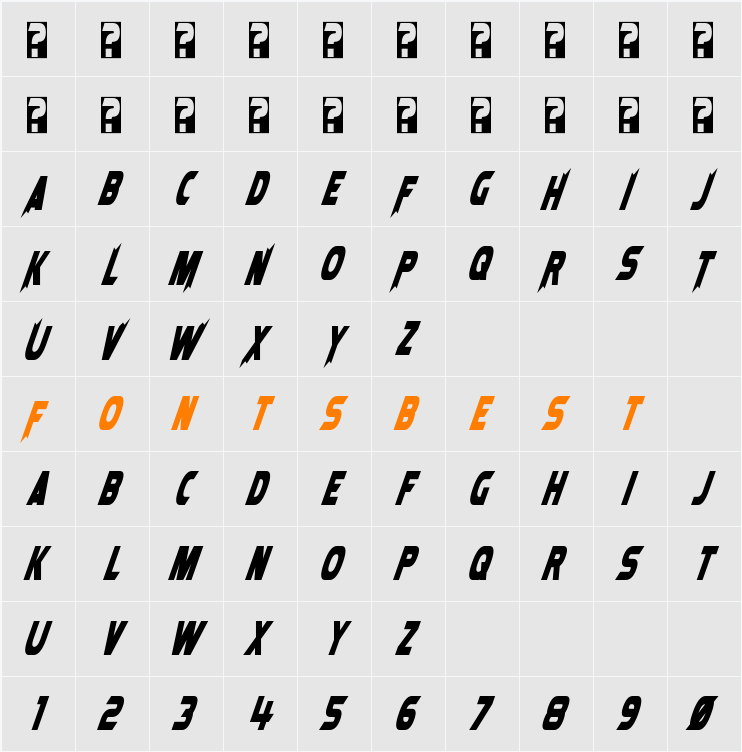 Laser Rod Oblique Character Map