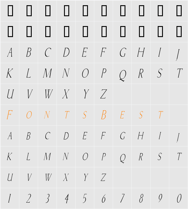 BriceCondensed Character Map