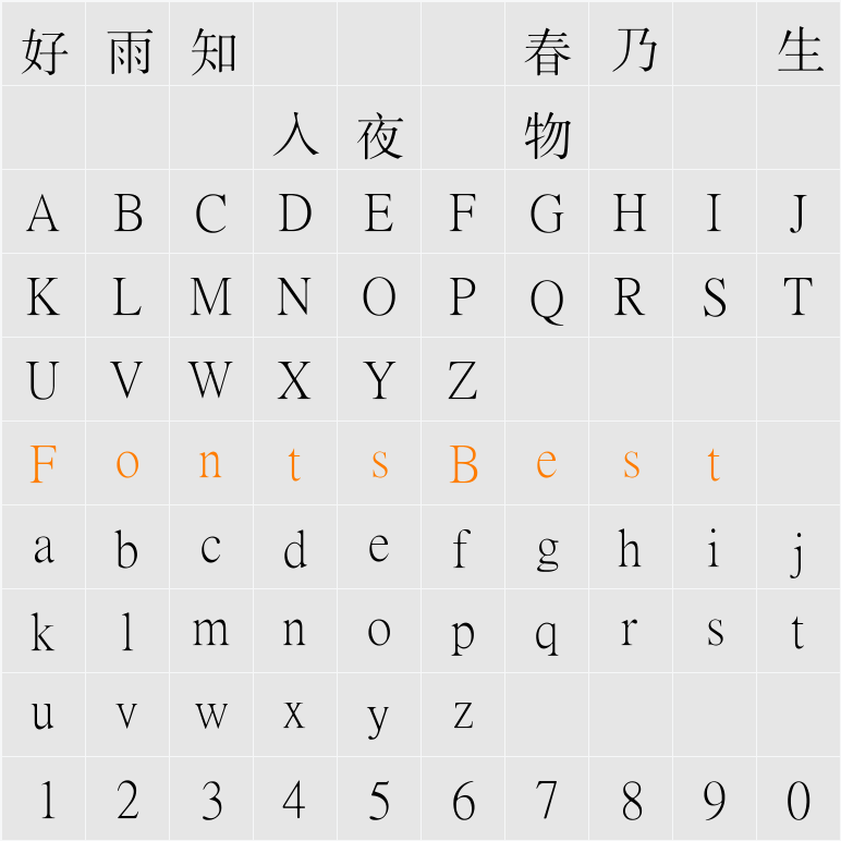 王汉宗细新宋简 Character Map