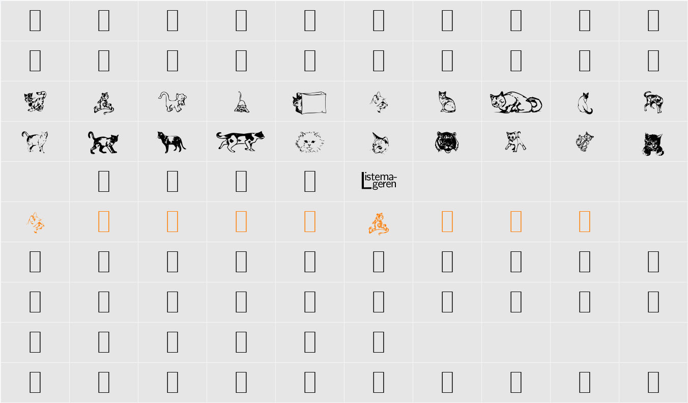 Dingbat Cats 2 Character Map