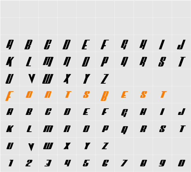 Vindicator Expanded Italic Character Map