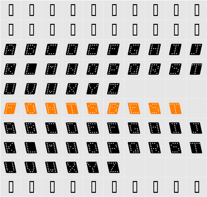 Domino square kursiv Character Map