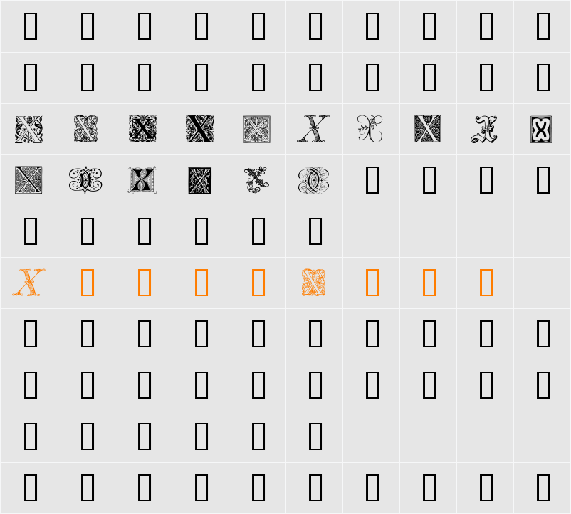 Ornamental Initials X Character Map