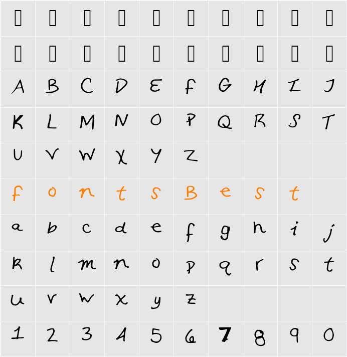 SamScriptFont Character Map