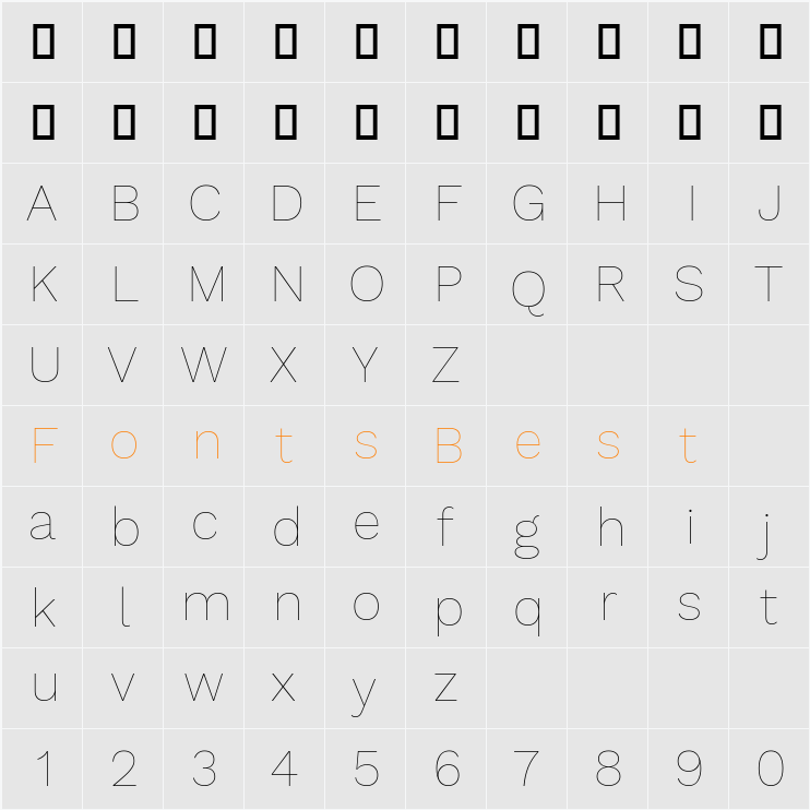 Work Sans Thin Character Map