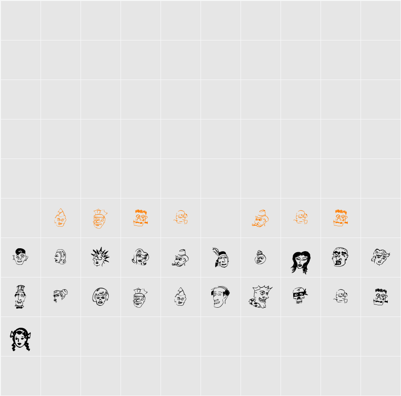 21 Heads Character Map