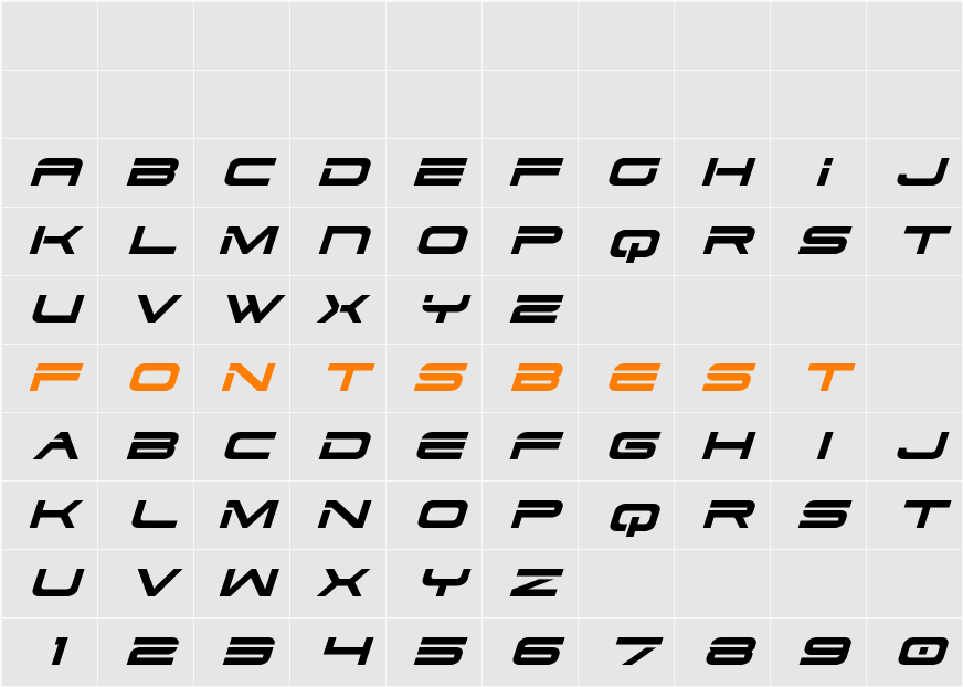 Dodger Title Italic Character Map