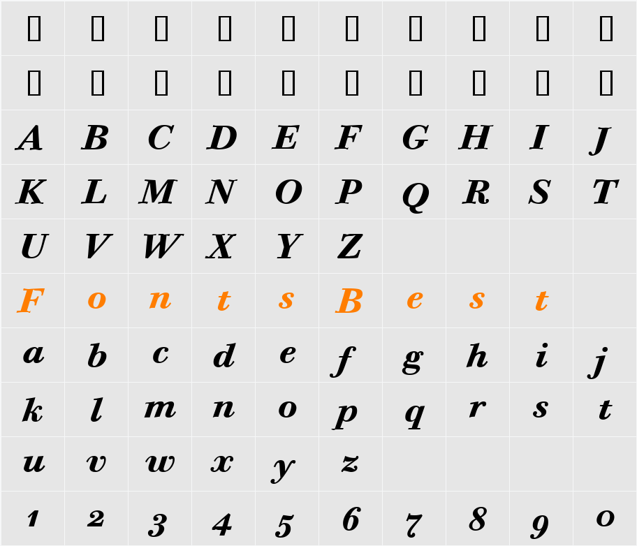 Bodoni Six OS ITC TT Character Map