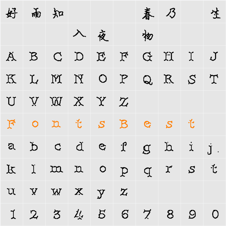 HanWangAvMaoKai Character Map