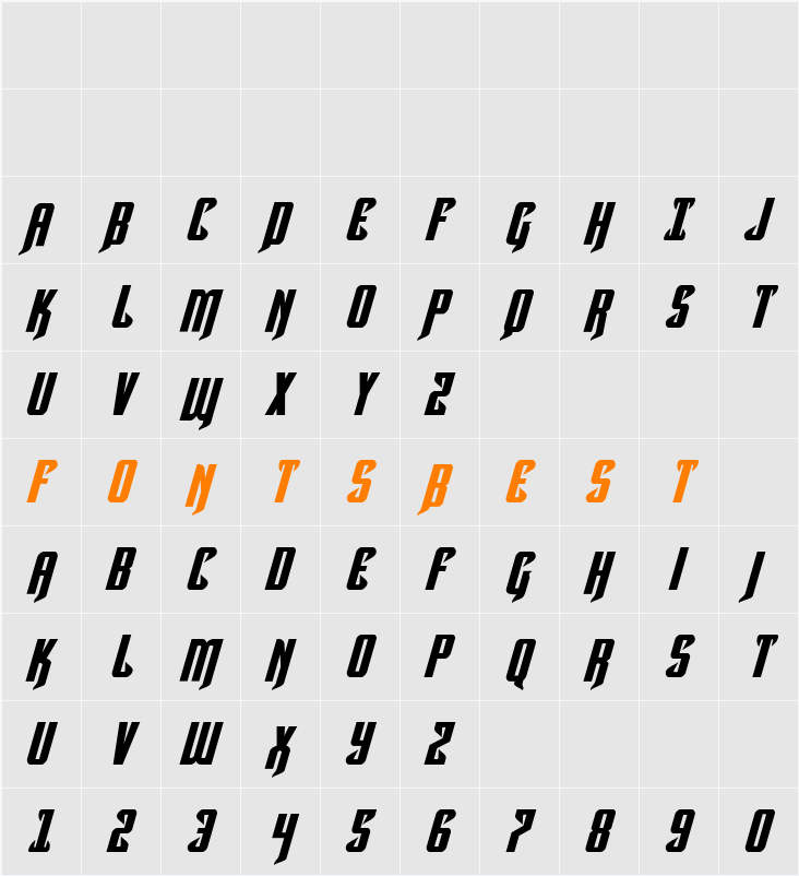 Hawkmoon Expanded Italic Character Map