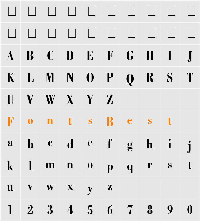 Bodoni Condensed SSi Character Map