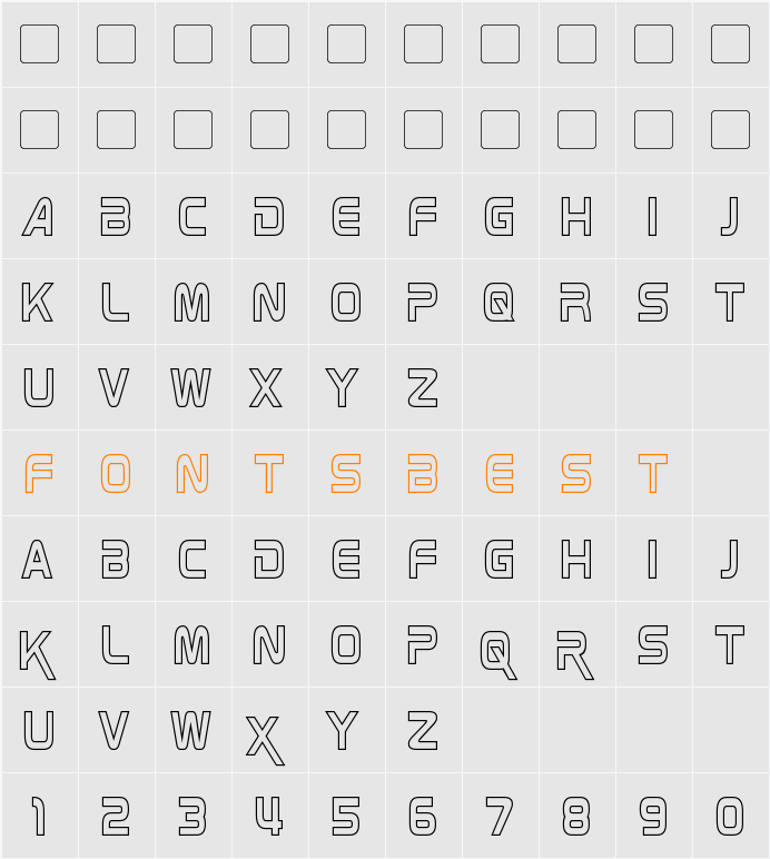 Zebulon Condensed Hollow Character Map