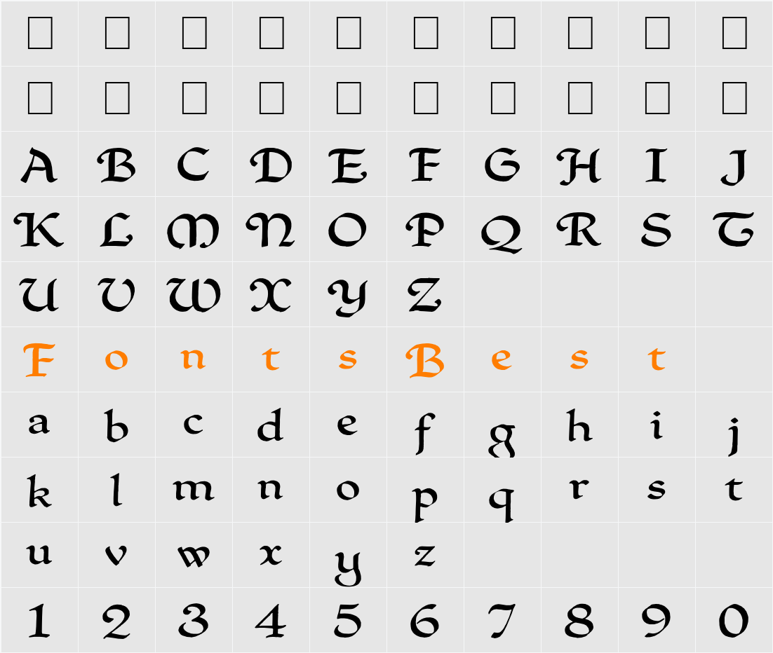 QuillPerpendicularWide Character Map