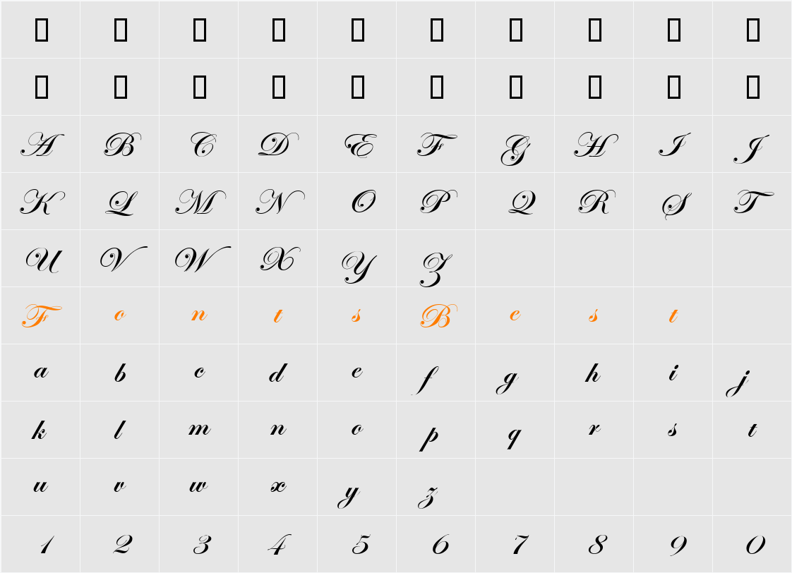 EdwardianScrITC Character Map