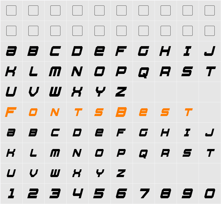 Whittle Condensed Character Map