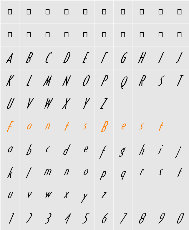 FZ BASIC 16 ITALIC Character Map