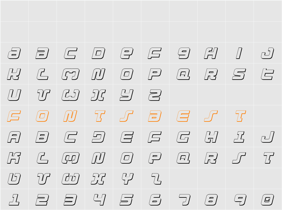 Exedore 3D Italic Character Map