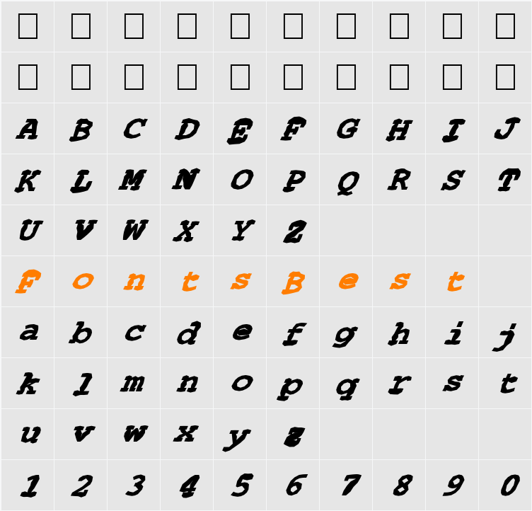 FZ BASIC 54 MANGLED ITALIC Character Map