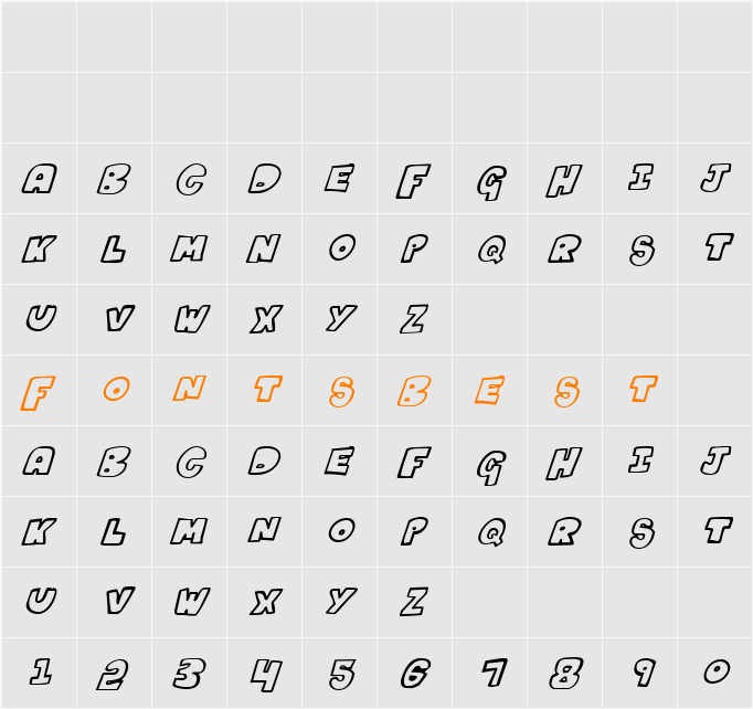 Kartoons Italic Character Map