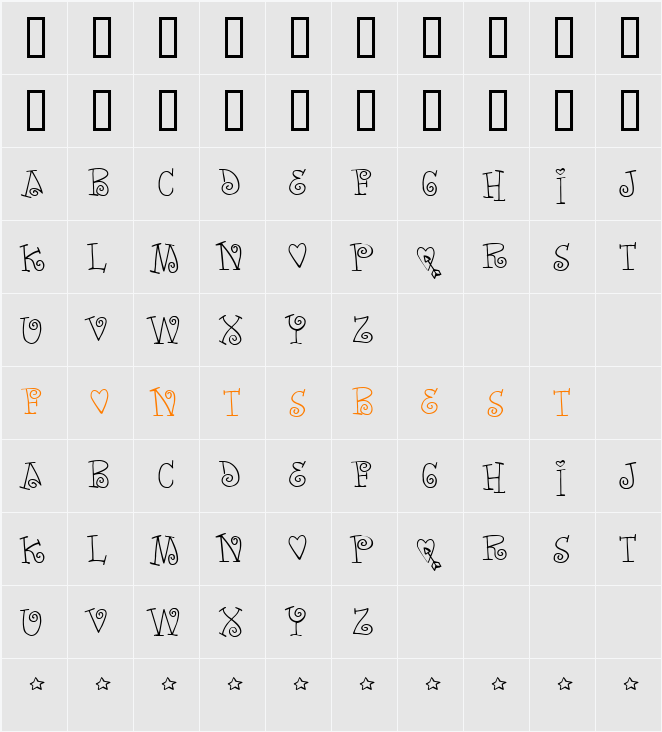 Words of love Character Map