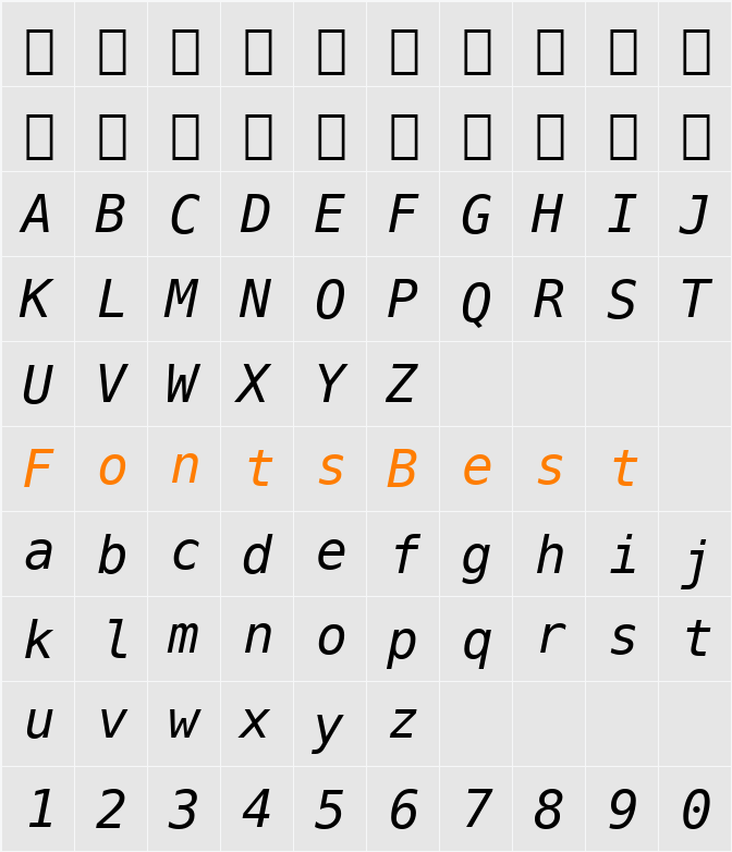 DejaVu Sans Mono Character Map