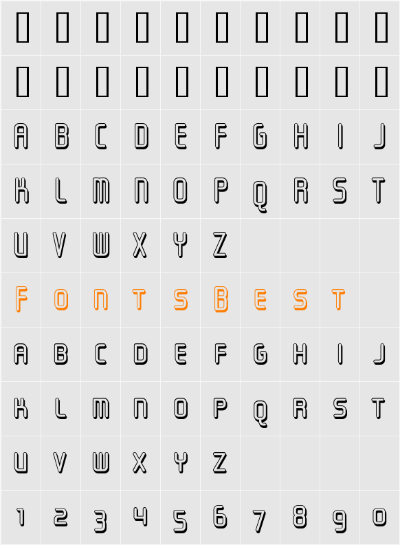 Sugarskin BTN Shadow Small Cap Character Map